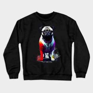 Hip Hop Punk Pug in Leather Jacket Crewneck Sweatshirt